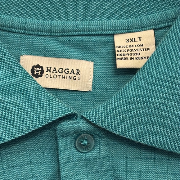 Haggar Men's Short Sleeve Polo Shirt, 3XLT, Aqua Green. NWT. - Picture 2 of 6